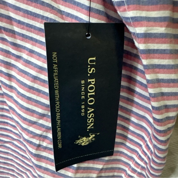 U.S. Polo Assn. #11694 NEW Men's Striped Short Sleeve Button Up Woven Shirt - Picture 5 of 9